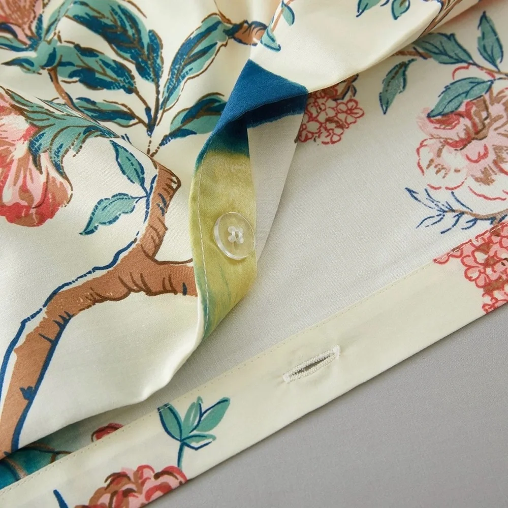 NEW Anthropologie Peacock Print Cotton Boho King Floral Bedding Duvet & Sham Set